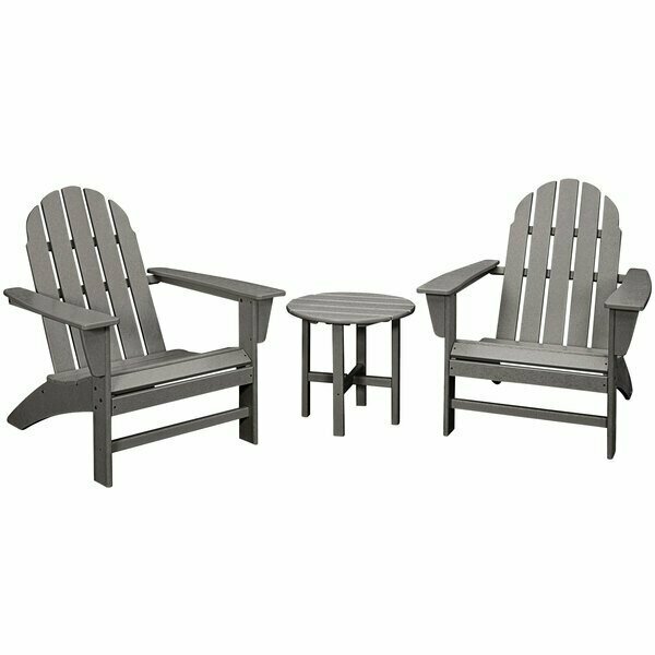 Polywood Vineyard Slate Grey Patio Set with Side Table and 2 Adirondack Chairs 633PWS3991GY